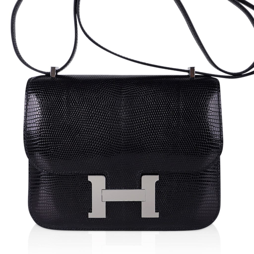 Hermes Hermes Mini Constance Bag 18 Black Lizard with Palladium Hardware