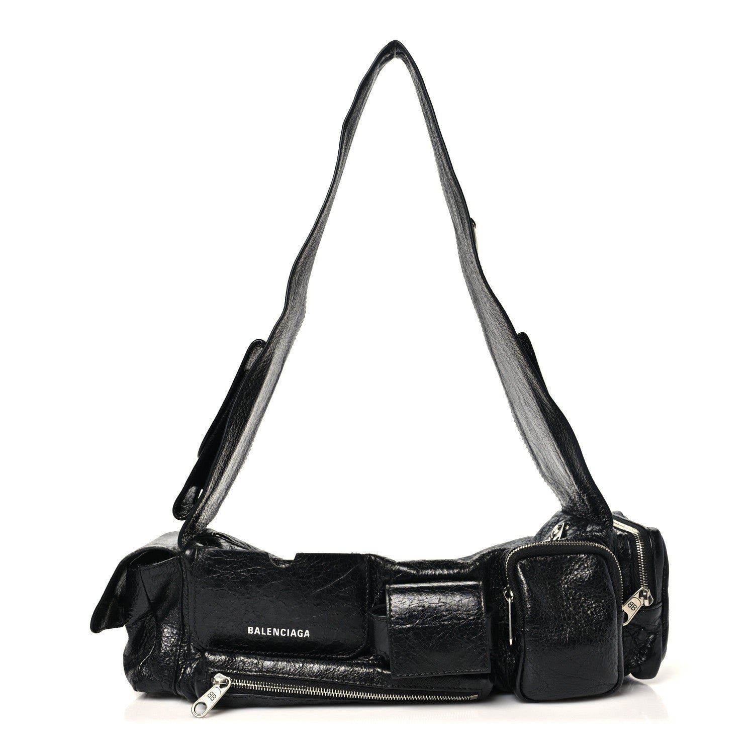Balenciaga Agneau Arena Superbusy XS Sling Zip Shoulder Bag Black