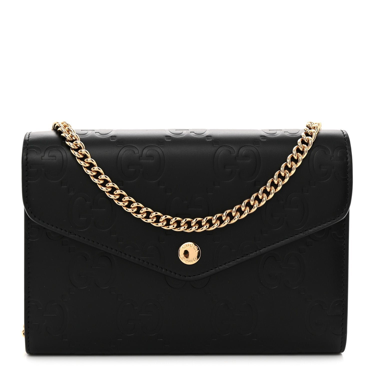Gucci Calfskin GG Debossed Chain Wallet Black