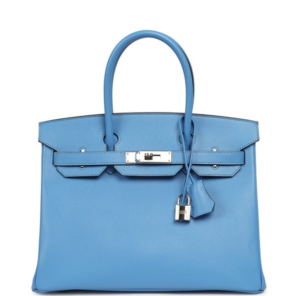 Pre-owned Hermes Birkin 30 Bleu Paradise Epsom Palladium Hardware