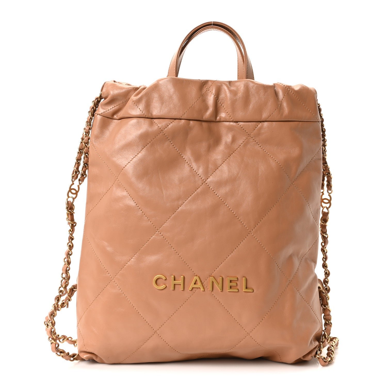 Chanel Shiny Calfskin Quilted Chanel 22 Backpack Beige