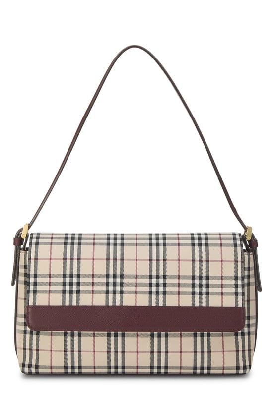 Burgundy Check Jacquard Canvas Shoulder Bag Small