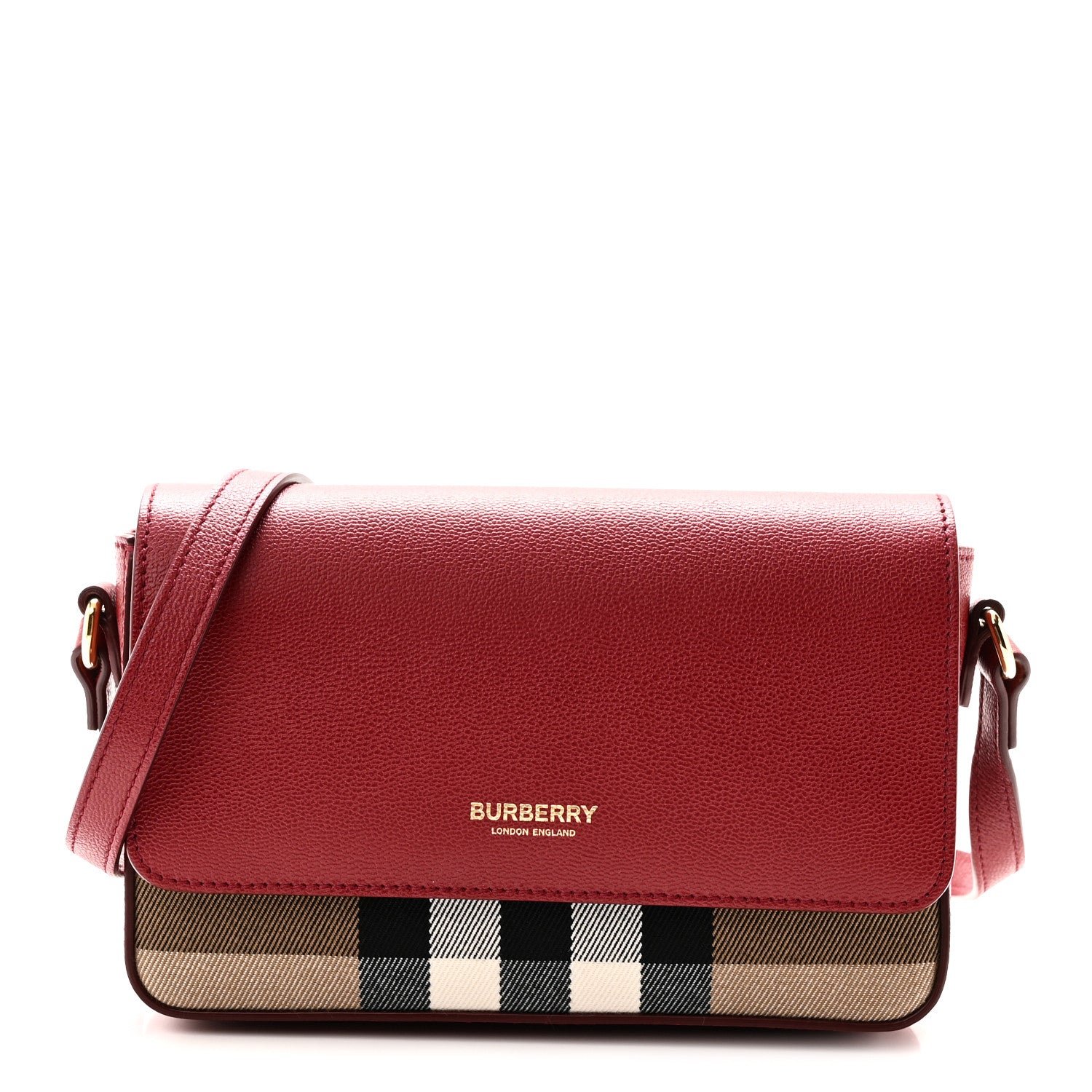 Burberry Grained Calfskin House Check Tartan Mix New Hampshire Military Red