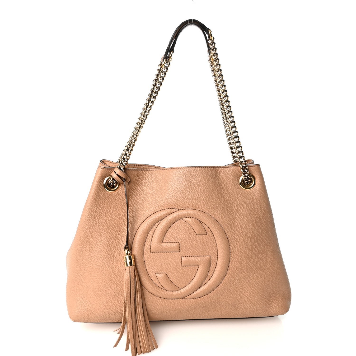 Gucci Pebbled Calfskin Medium Soho Chain Shoulder Bag Camelia