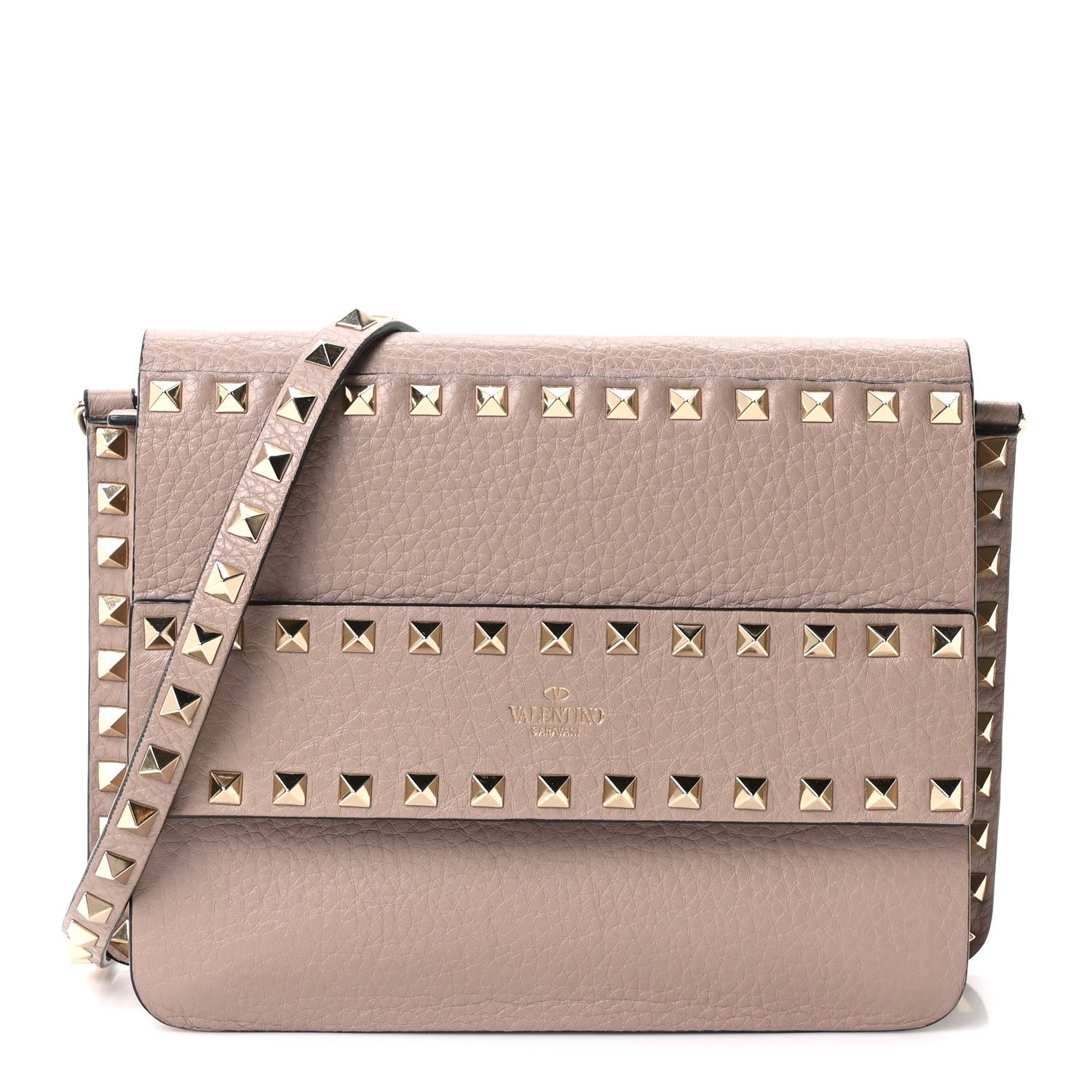 Valentino Garavani Grained Calfskin Small Rockstud Flap Crossbody Bag Poudre