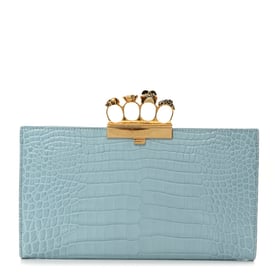 Alexander McQueen ALEXANDER MCQUEEN Calfskin Crocodile Embossed Knuckle Flat Clutch Light Blue