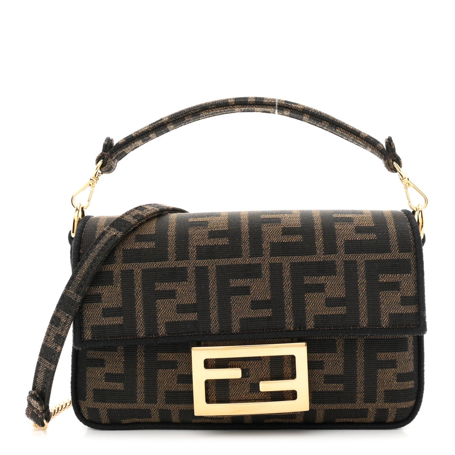 Fendi Fabric Jacquard FF 1974 Mini Baguette Tobacco Moro Black