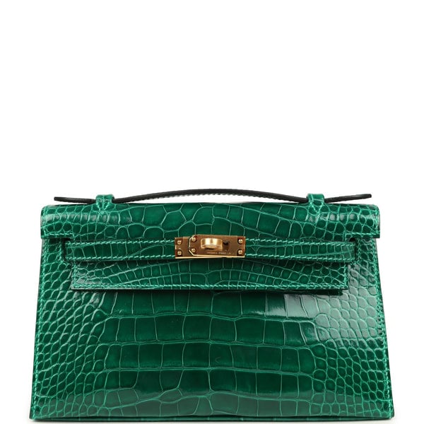 Hermes Hermes Kelly Pochette Vert Emeraude Shiny Alligator Gold Hardware