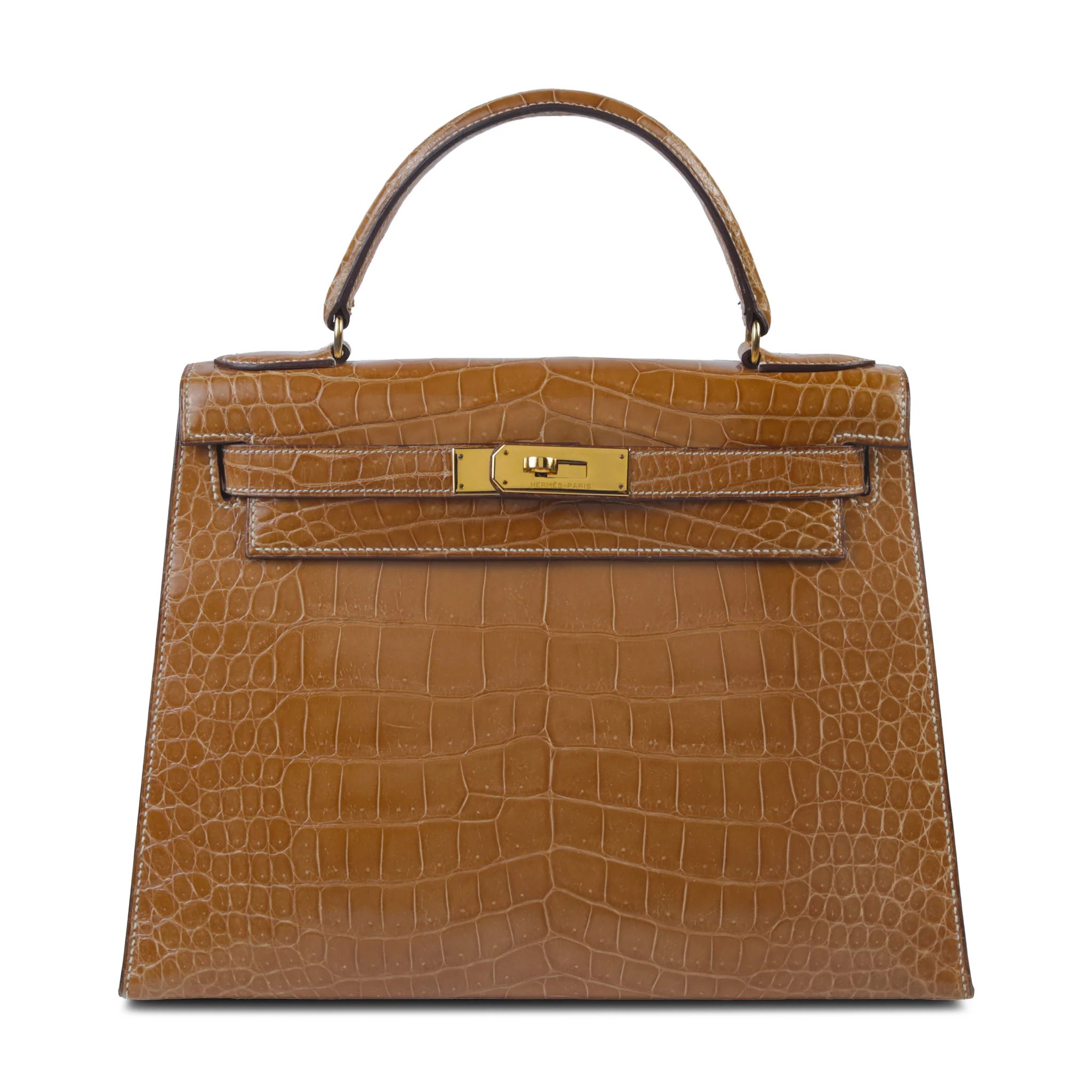Very Good ( Rank A) HERMÈS Kelly 28 Sellier Beige Shiny Niloticus Crocodile Gold hardware Unidentified