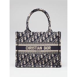Dior Christian Dior Blue Oblique Canvas Small Book Tote Bag