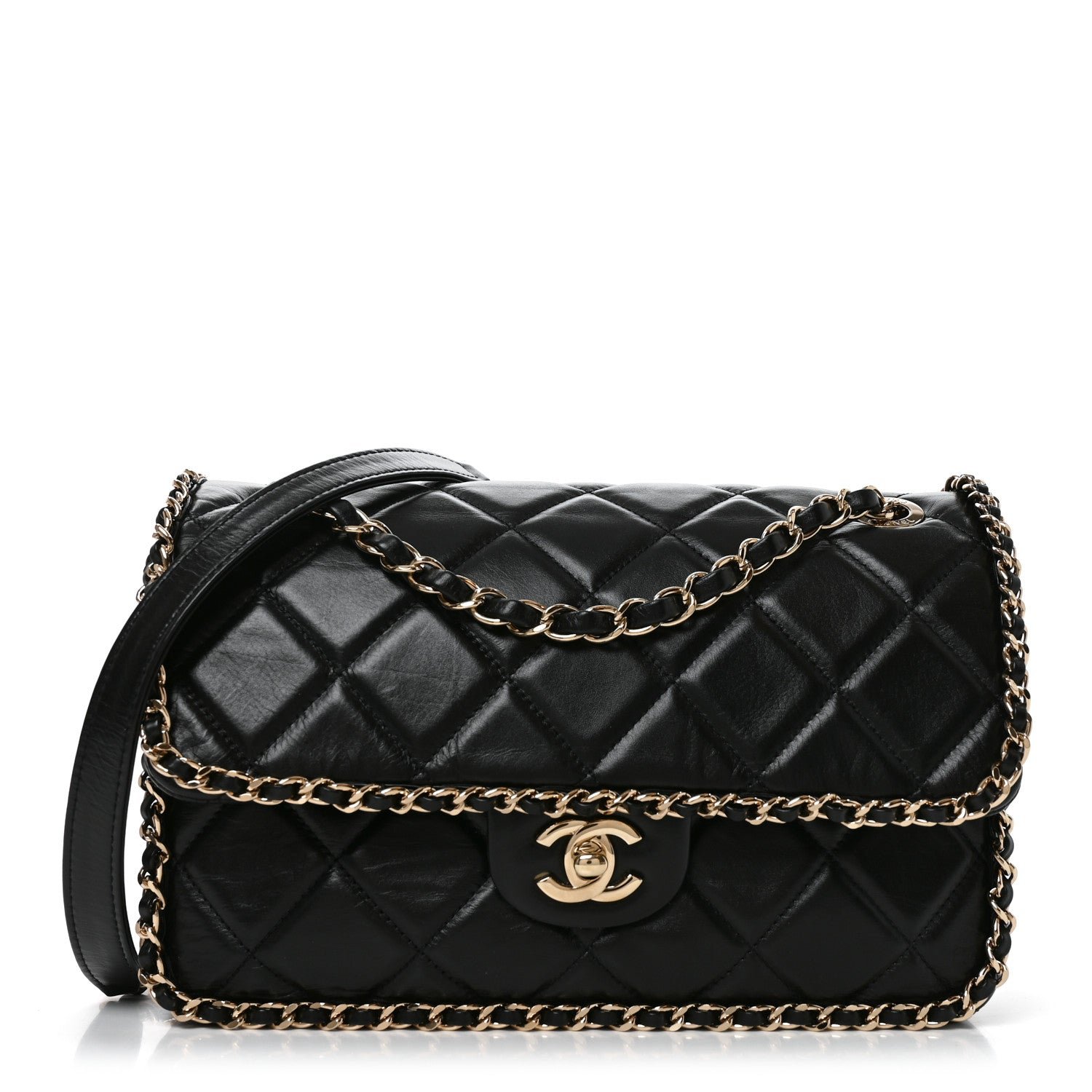 Chanel Crumpled Calfskin Medium Chain All Over Flap Black