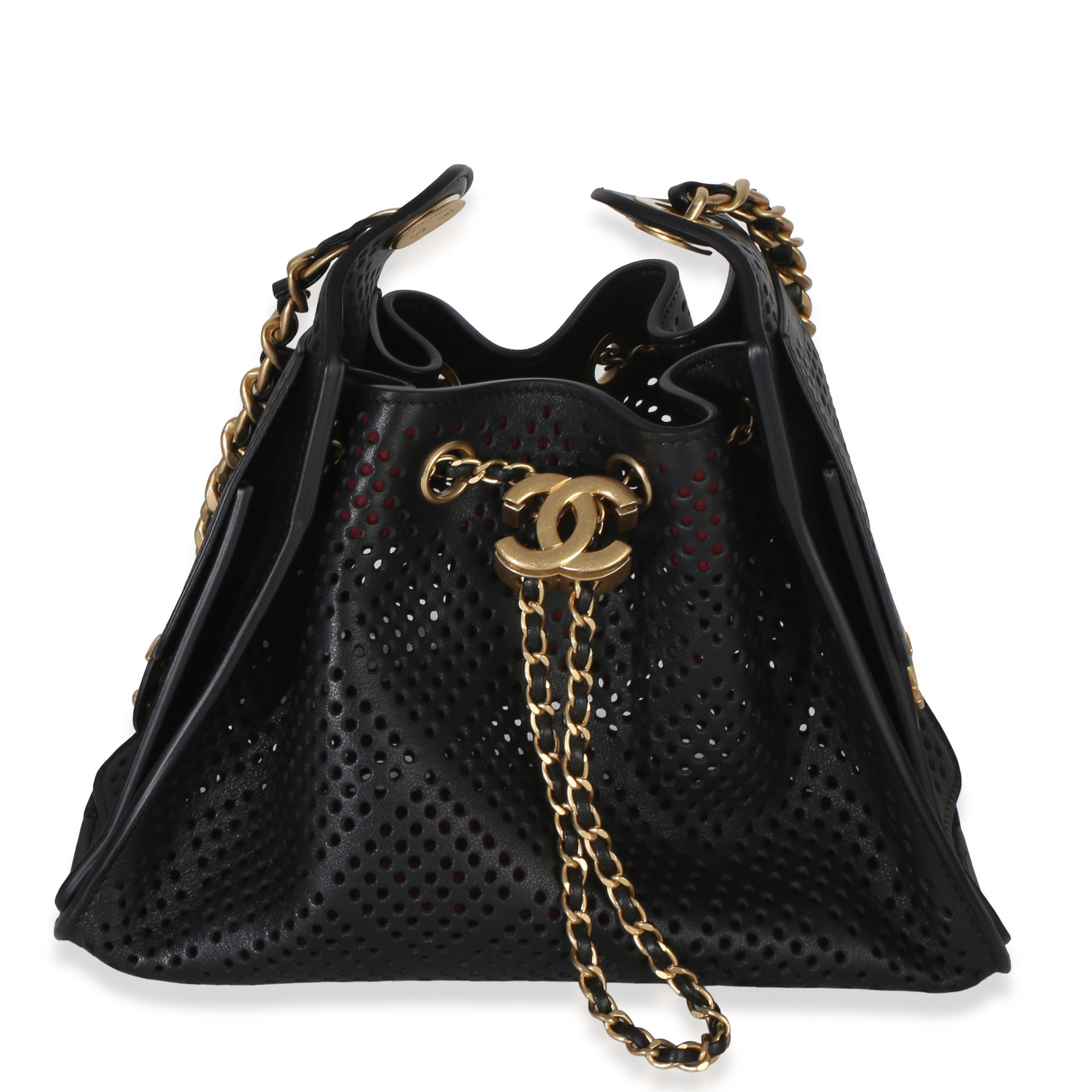 Black Perforated Calfskin Small Chanel 25 Hobo