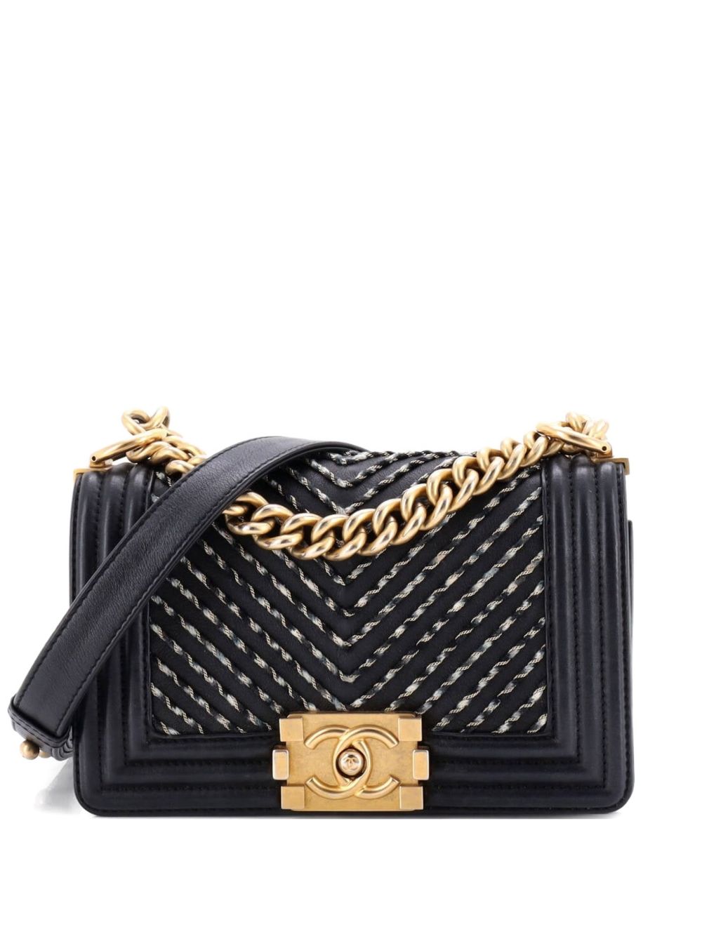 By The Sea Boy Flap Bag Chevron Embroidered Calfskin Small shoulder bag