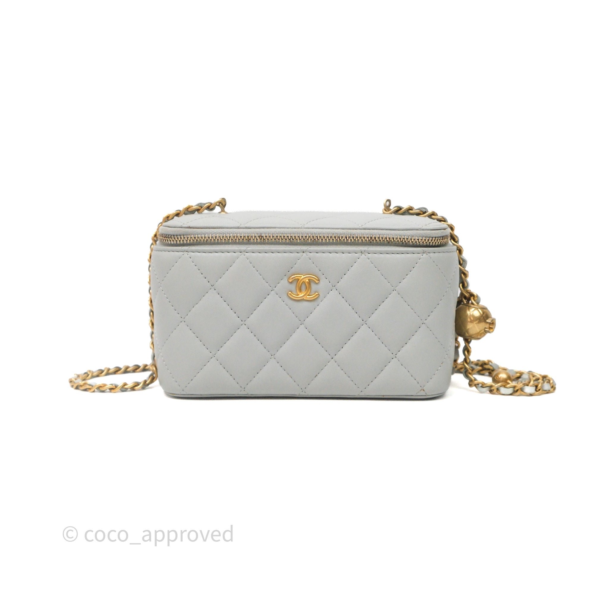Chanel Pearl Crush Vanity With Chain Grey Blue Lambskin Aged Gold Hardware