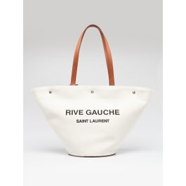 Yves Saint Laurent Natural Linen And Leather Rive Gauche Tote Bag