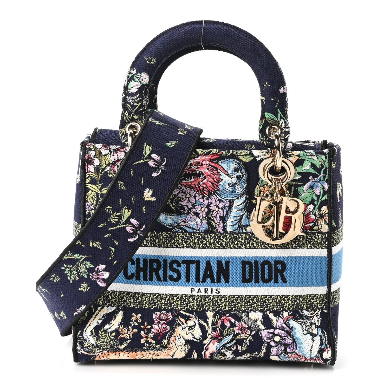 Christian Dior Canvas D-Constellation Embroidered Medium Lady D-Lite Bleu Multicolor