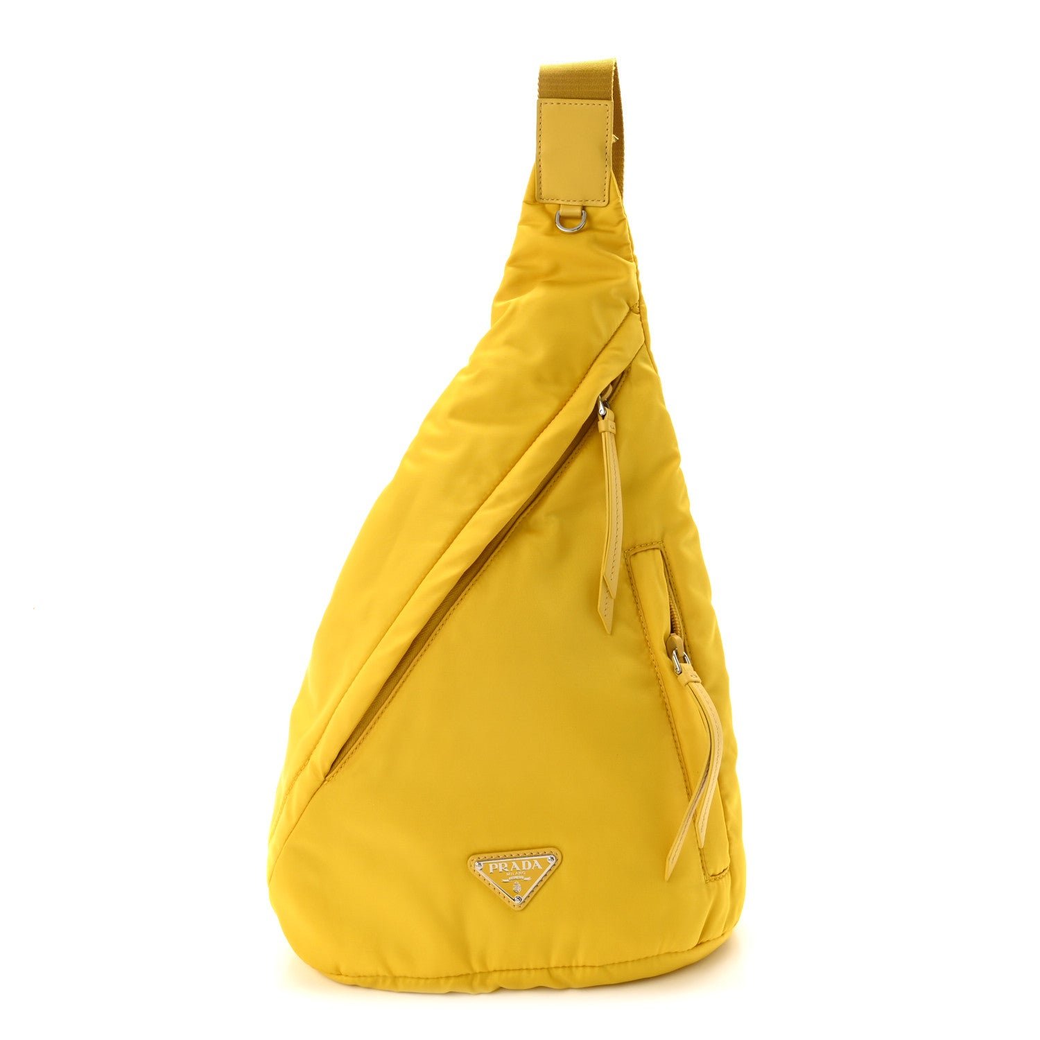 Prada Prada Re-Nylon Vitello Metal Triangle Logo Sling Backpack Giallo