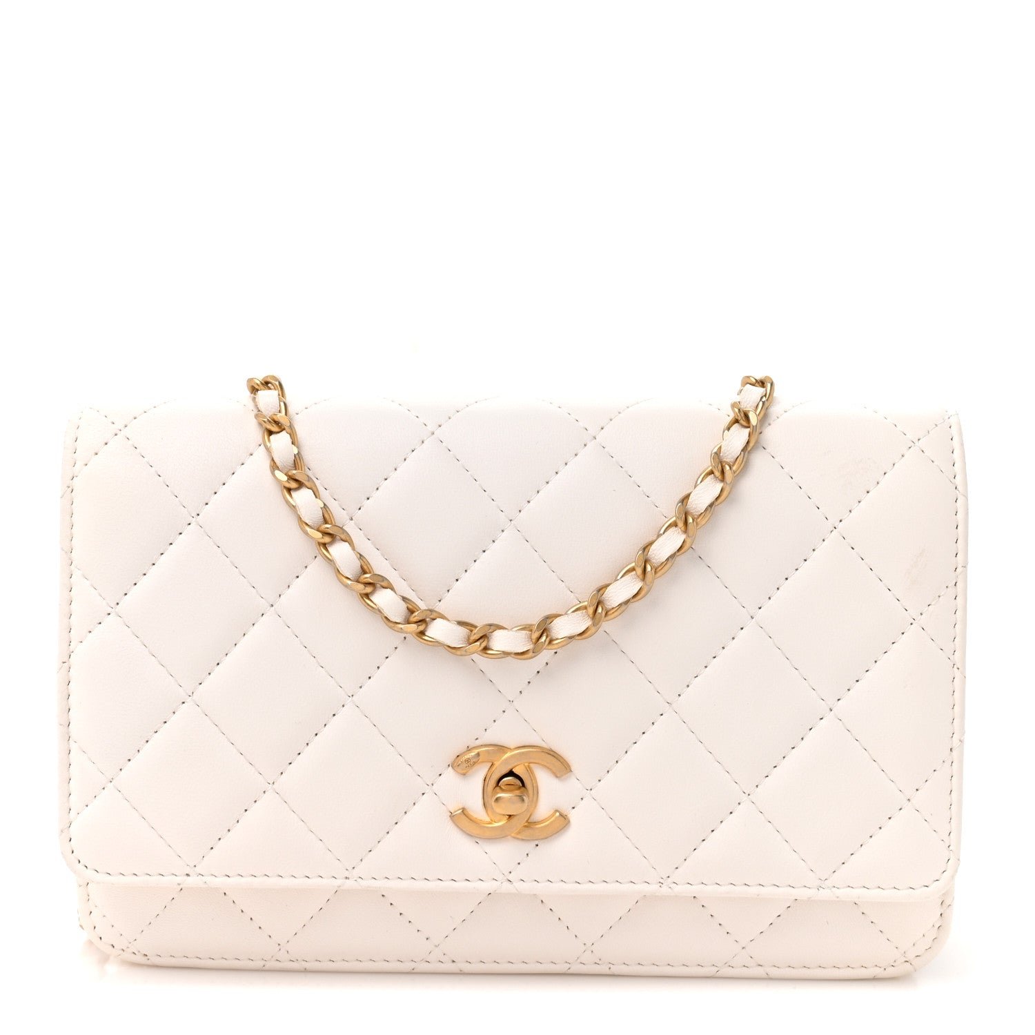 Chanel Lambskin Quilted CC Pearl Crush Wallet on Chain WOC White
