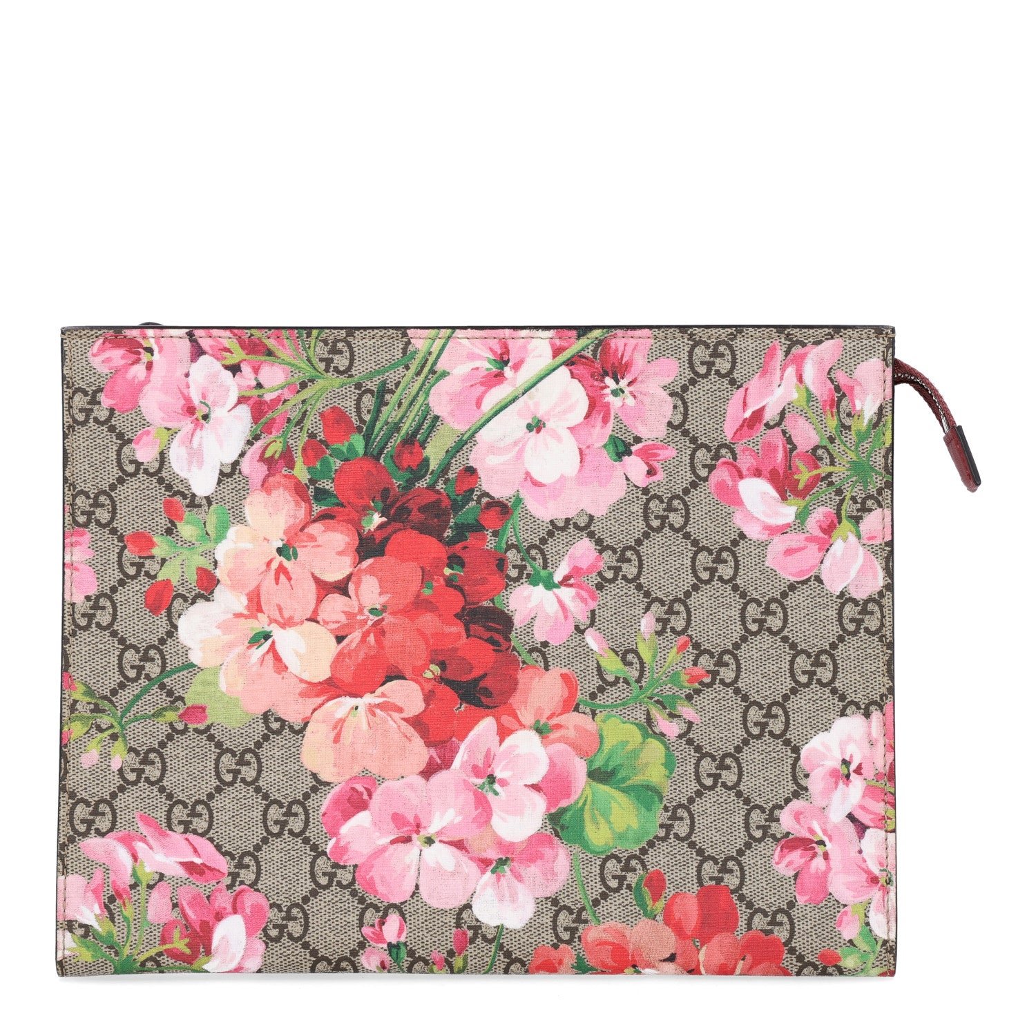 Gucci GG Supreme Monogram Blooms Large Cosmetic Case Beige Multicolor Dry Rose