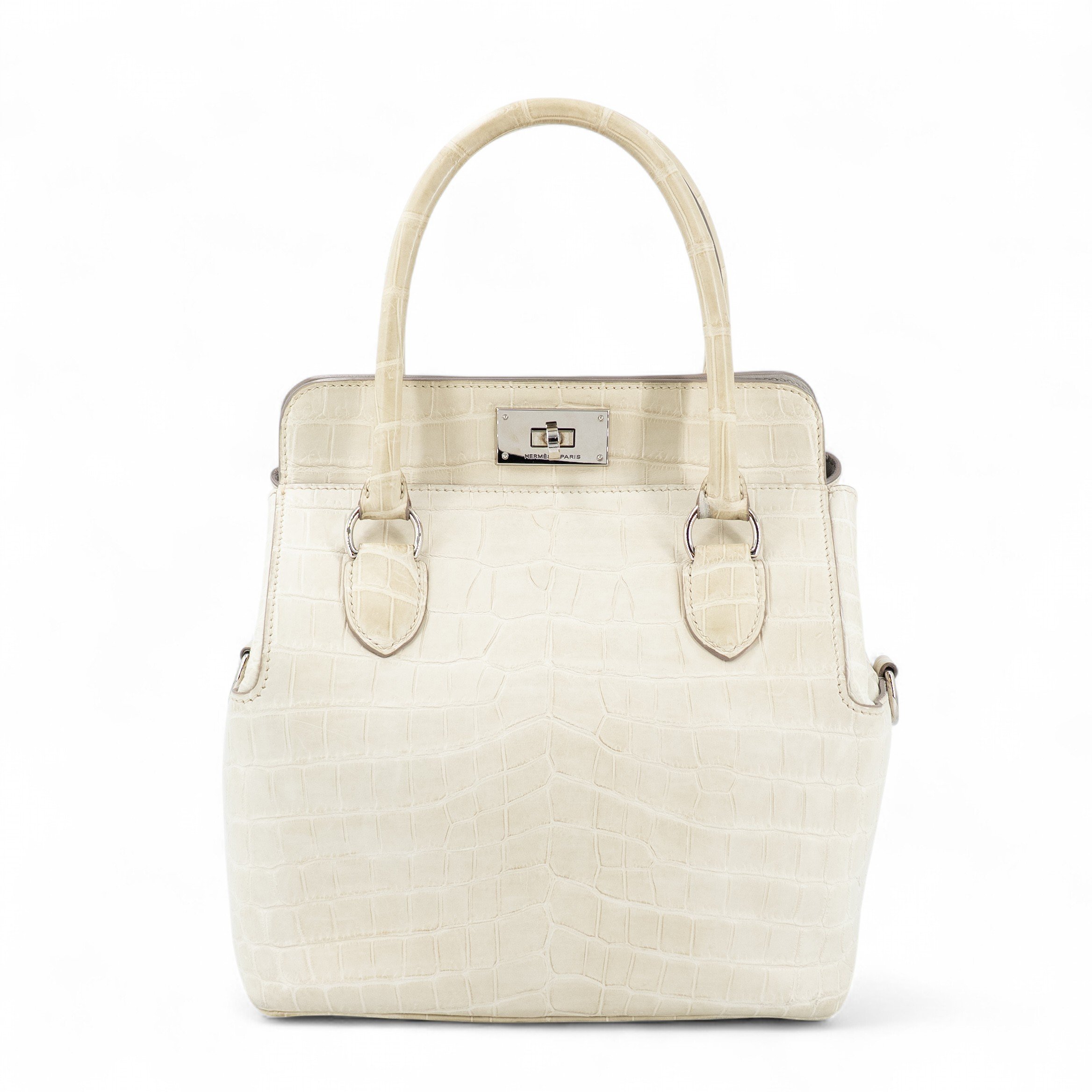 Good ( Rank AB) HERMÈS Toolbox 20 Beton (8L) Matte Niloticus Crocodile Palladium hardware Square Q (2013)