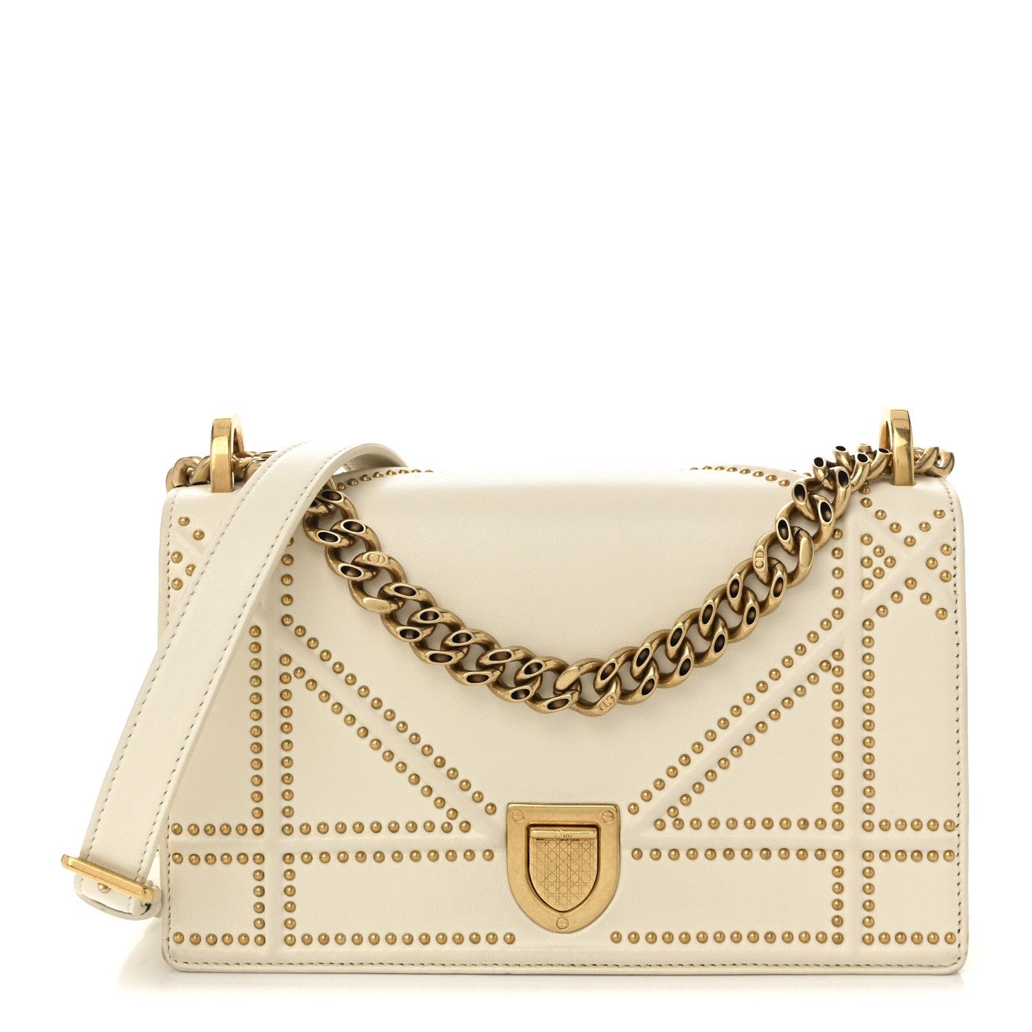 Dior Lambskin Studded Small Diorama Flap Bag Latte