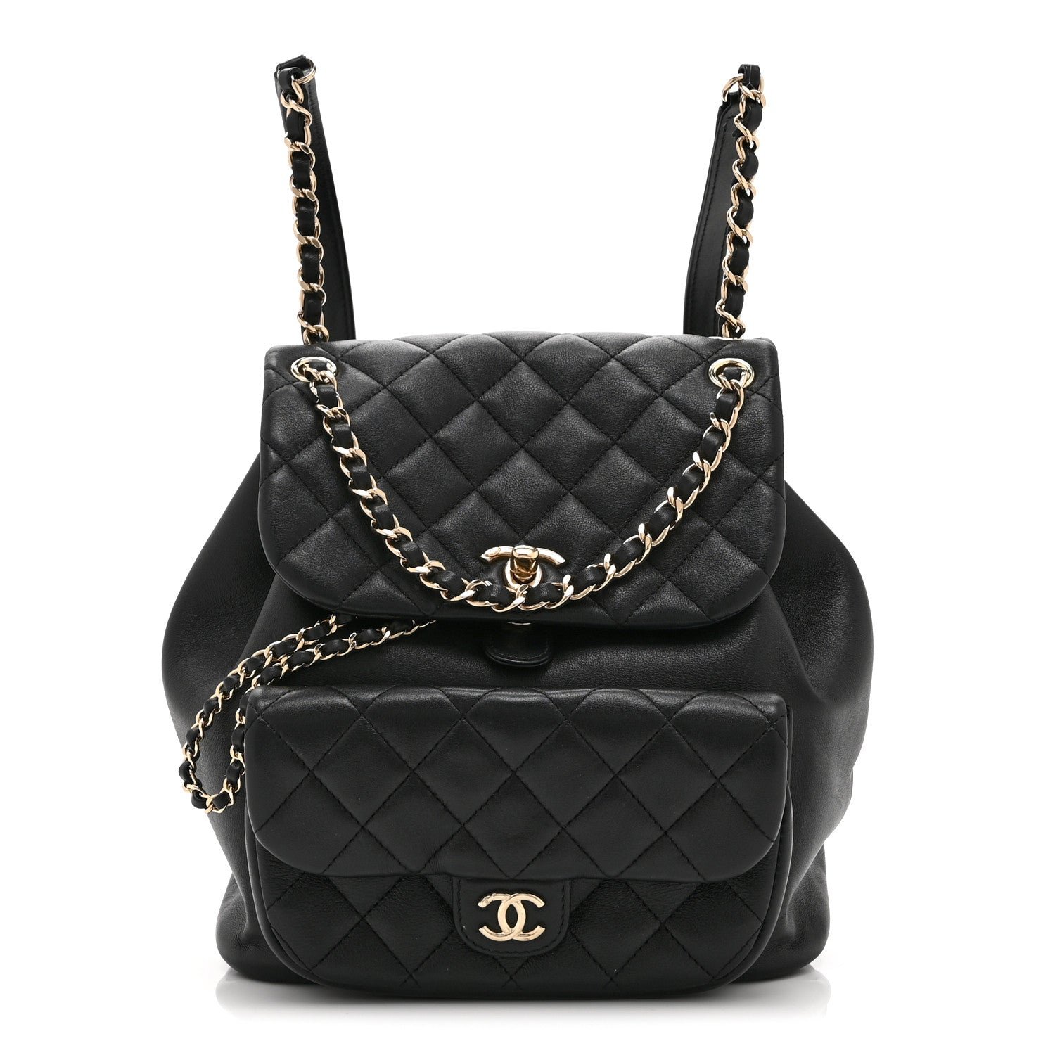Chanel Lambskin Quilted Large Duma Drawstring Backpack Black