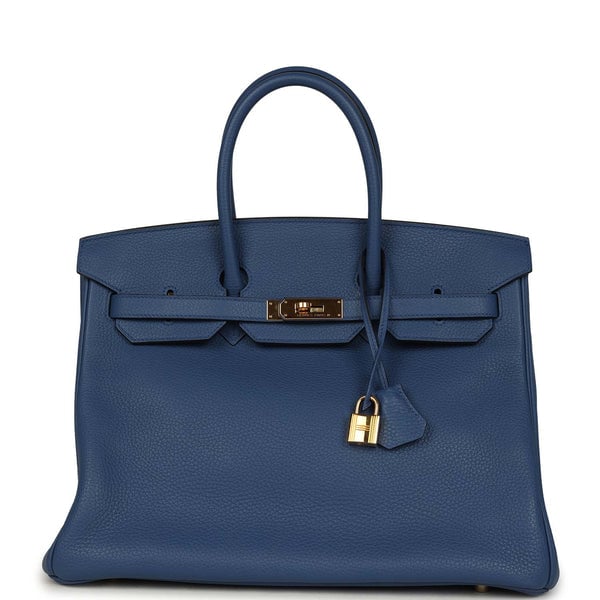 Pre-owned Hermes Birkin 35 Bleu Agate Clemence Gold Hardware