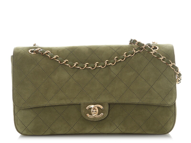 Khaki Green Quilted Suede Souplissimo Maxi Flap Bag Gold Hardware, 2026
