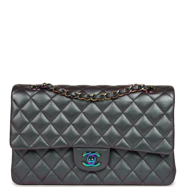 Pre-owned Chanel Medium Classic Double Flap Bag Iridescent Purple Goatskin Rainbow Hardware