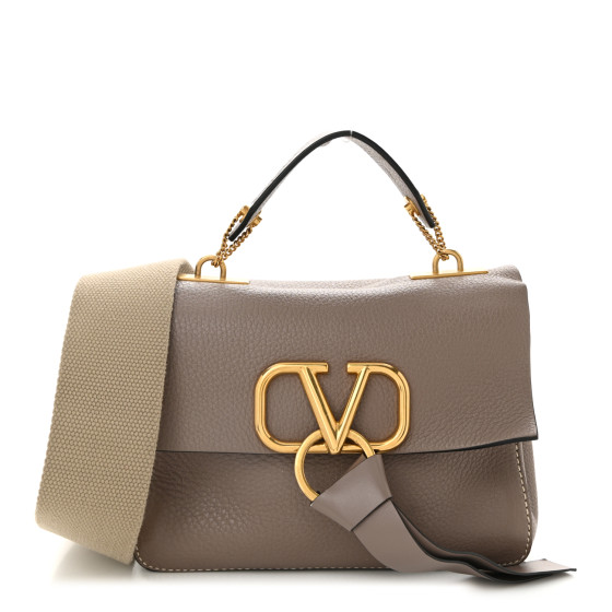 Valentino Garavani Pebbled Calfskin Small VRing Tassel Shoulder Bag Poudre