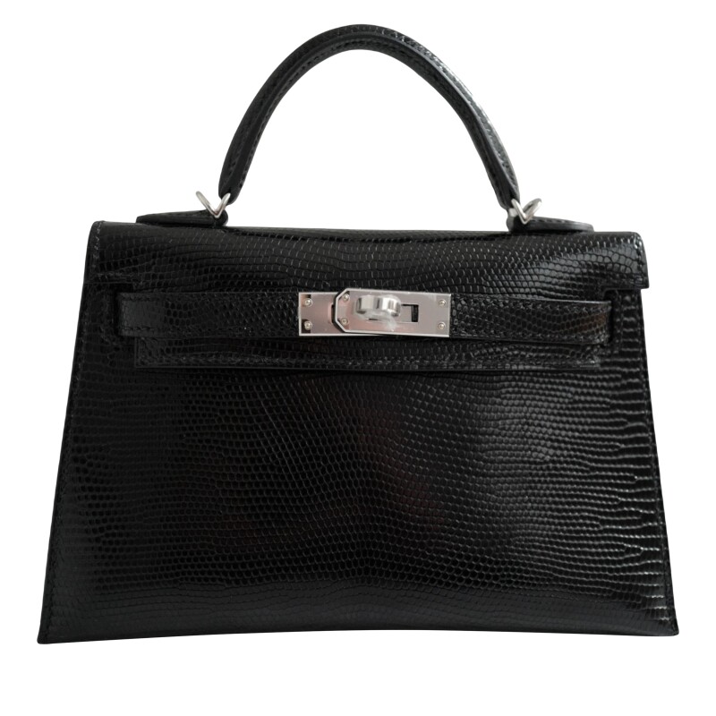 Hermes Black Lizard Mini Kelly 20 II Palladium Hardware, 2024
