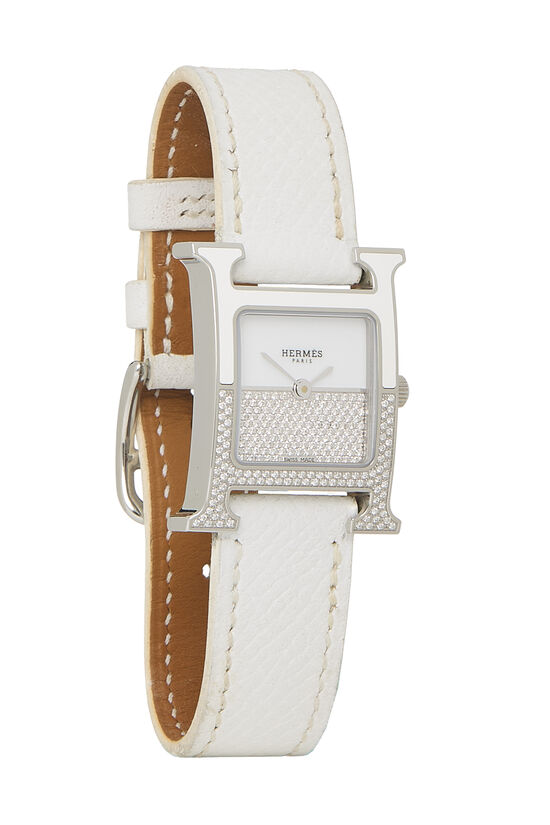 Hermes White Stainless Steel Heure H Watch PM