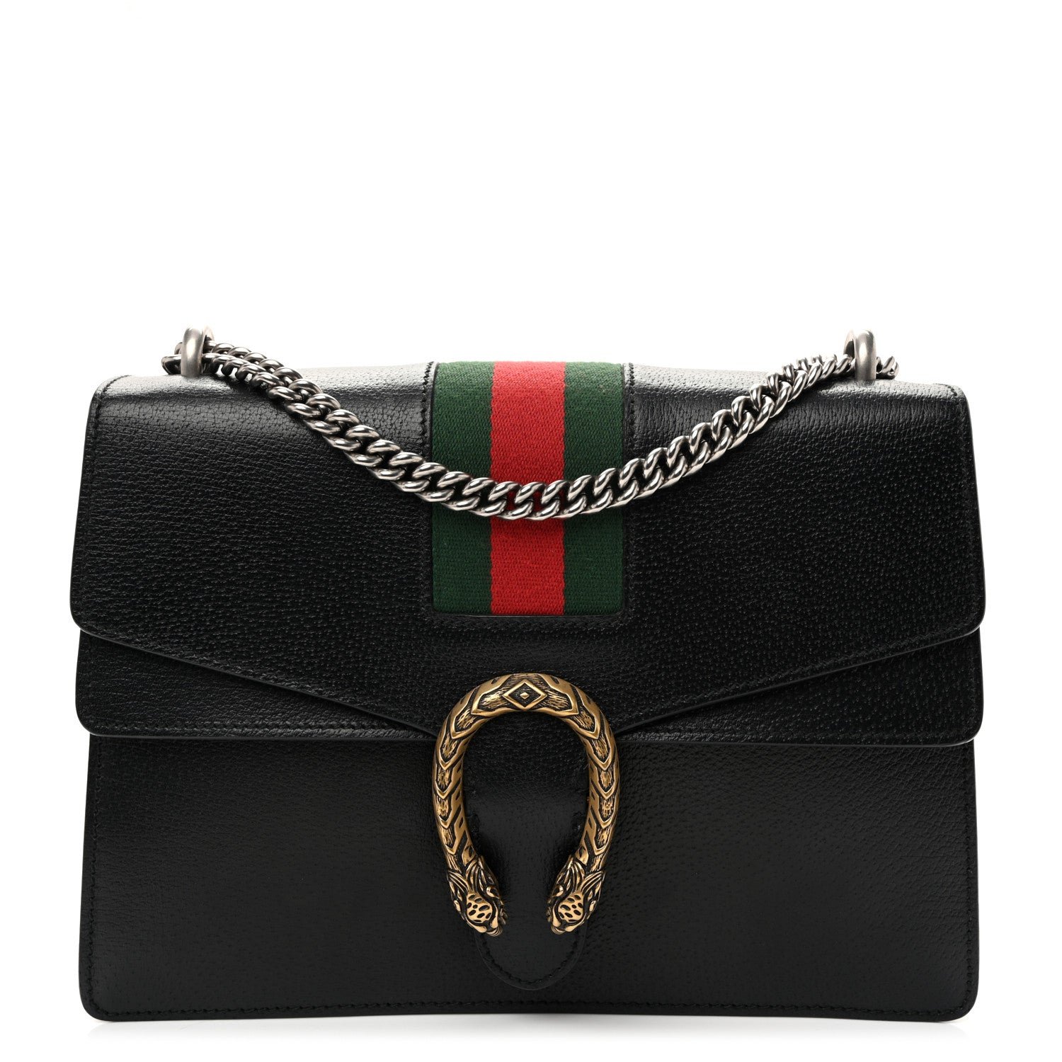 Gucci Calfskin Web Medium Dionysus Shoulder Bag Black