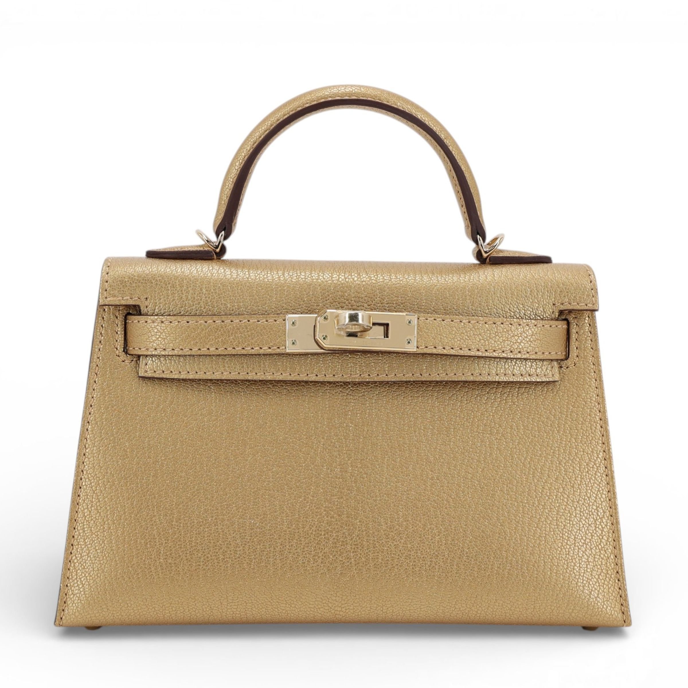 Unused ( Rank NS ) HERMÈS Mini Kelly II Dore (Y9) Chamkilight Permabrass hardware W (2024)