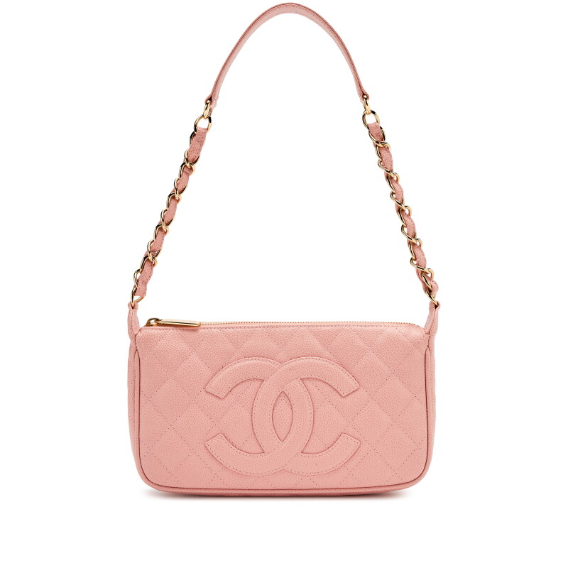 Vintage Pink Quilted Caviar Timeless CC Pochette Bag Gold Hardware, 2003-2004
