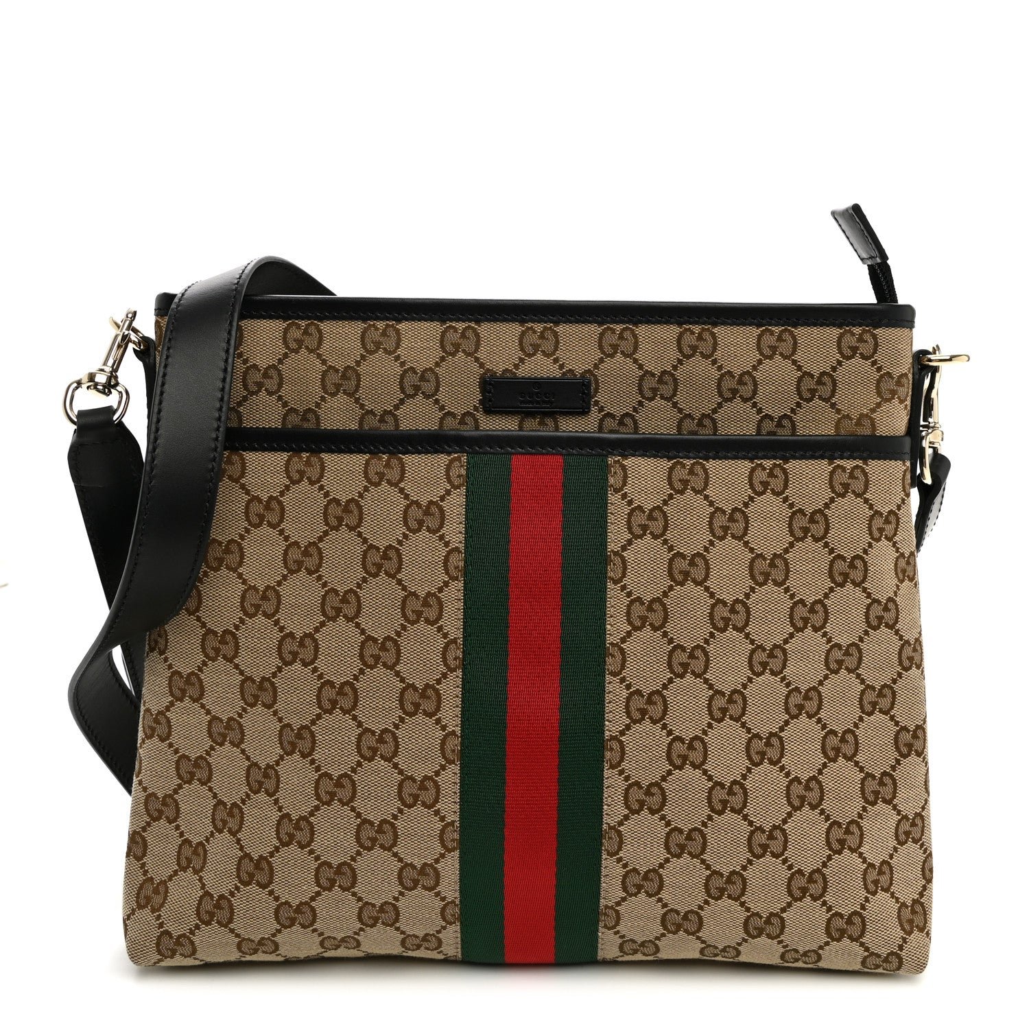Gucci GG Monogram Web Flat Messenger Bag Black