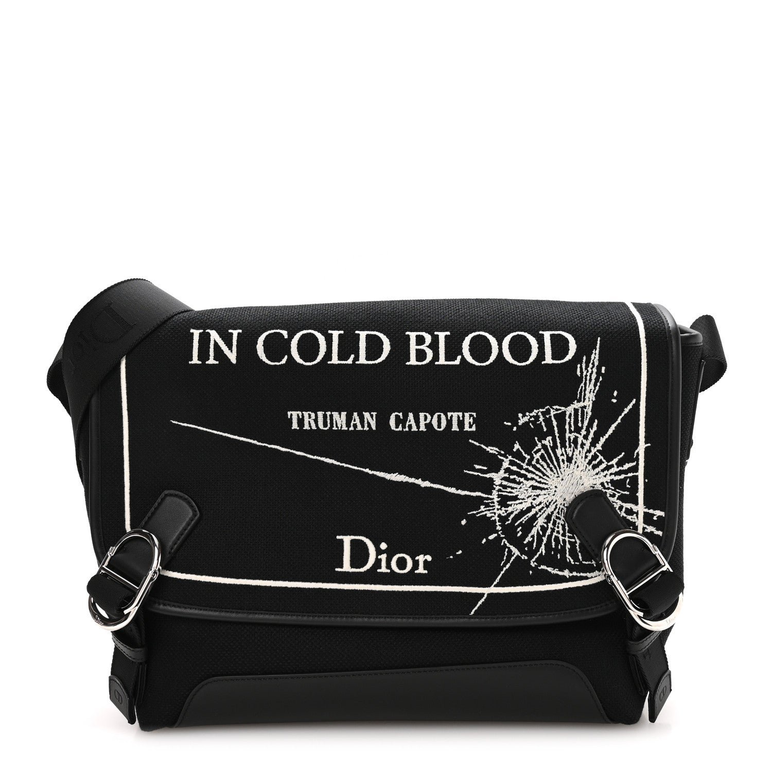 Christian Dior Canvas Embroidered Medium Jett Messenger Black White