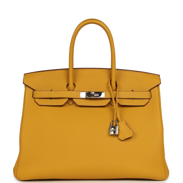 Pre-owned Hermes Birkin 35 Jaune Ambre Togo Palladium Hardware