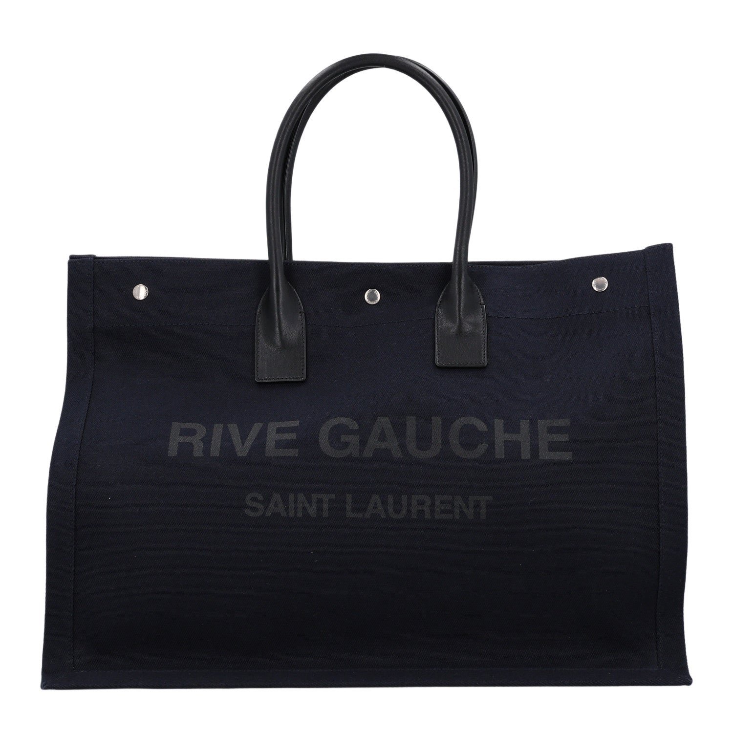 Saint Laurent Linen Calfskin Rive Gauche Tote Navy