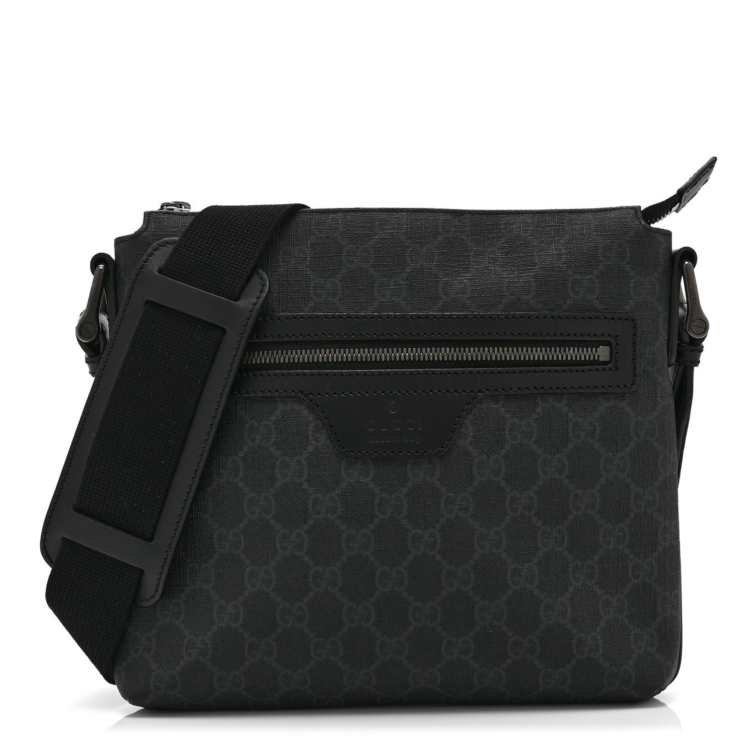 Gucci GG Supreme Monogram Flat Messenger Bag Black Grey