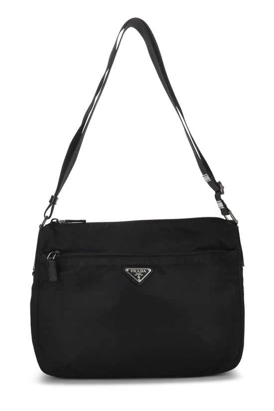 Black Nylon Front Zip Pocket Messenger Small