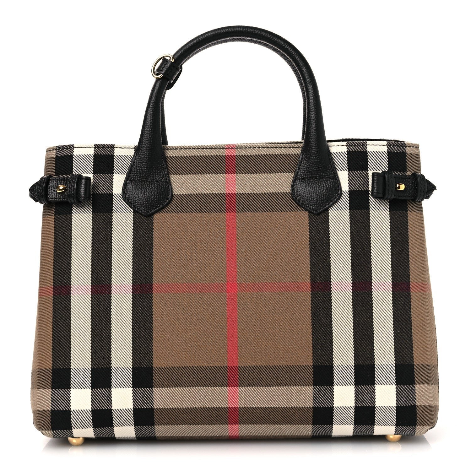 Burberry House Check Grainy Calfskin Medium Banner Tote Black