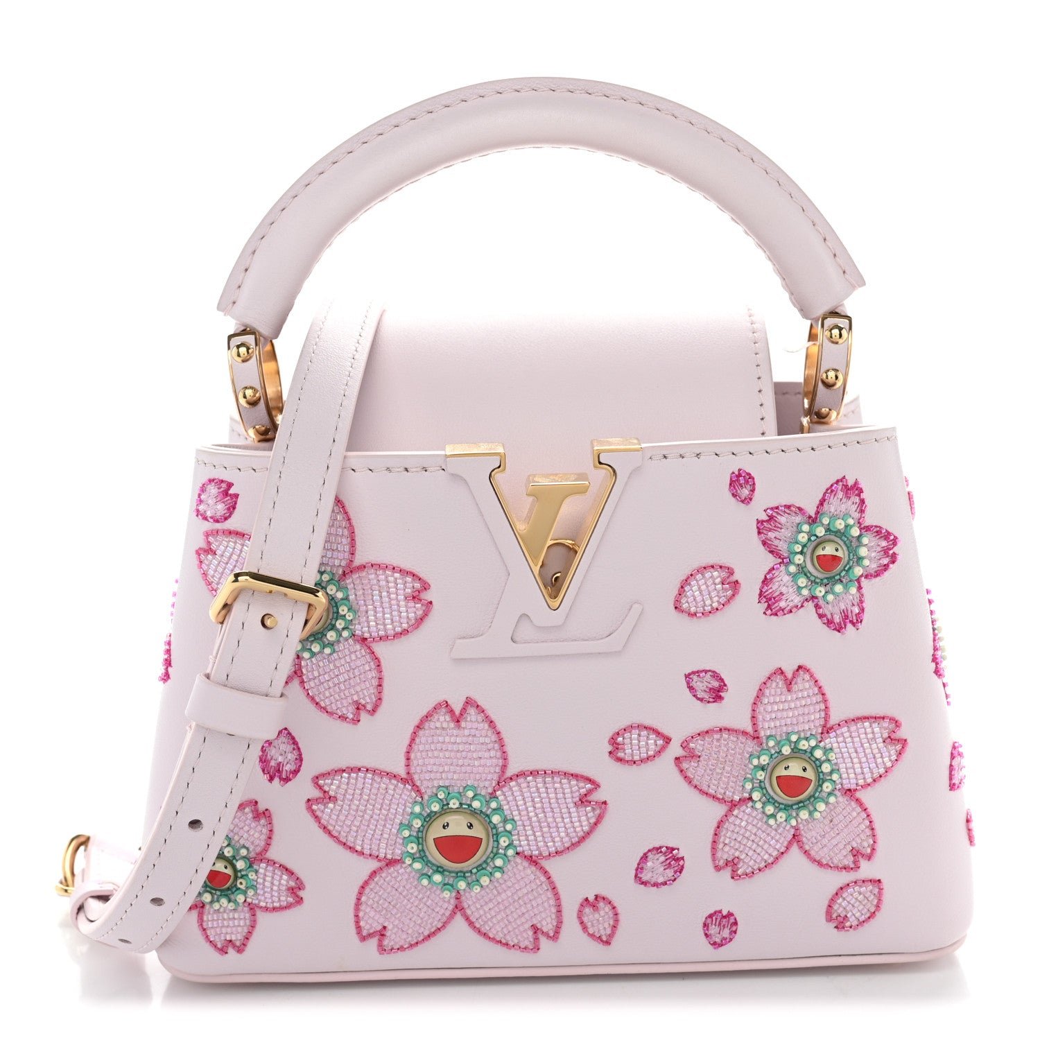 Louis Vuitton LV X TM Lambskin Beaded Embroidered Mini Cherry Blossom Capucines Pink