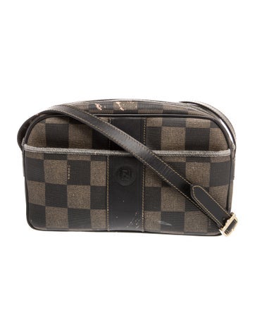 Pequin checkered brown and black leather crossbody
