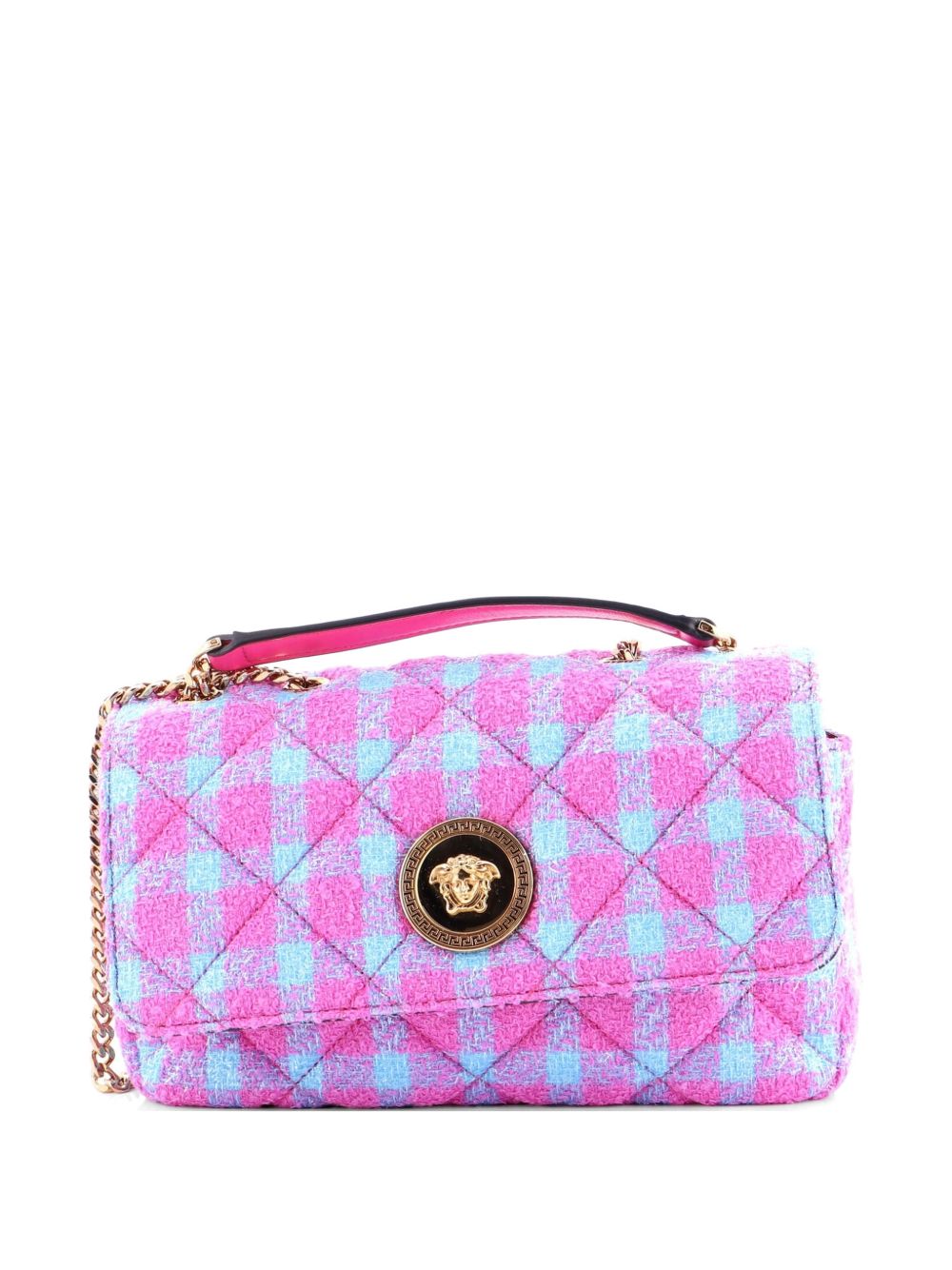 Versace Medusa Icon Chain Flap Bag Quilted Tweed East West shoulder bag