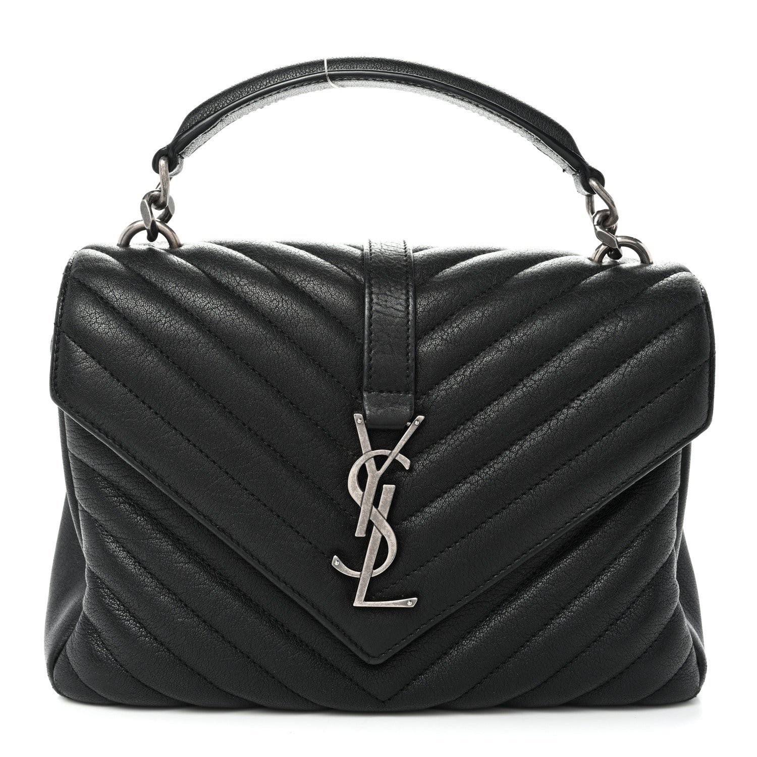 Saint Laurent Sheepskin Matelasse Chevron Monogram Medium College Bag Black Black