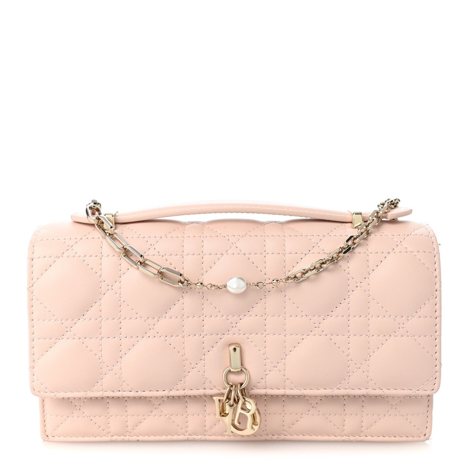 Christian Dior Lambskin Cannage Mini My Dior Top Handle Clutch Rose Poudre
