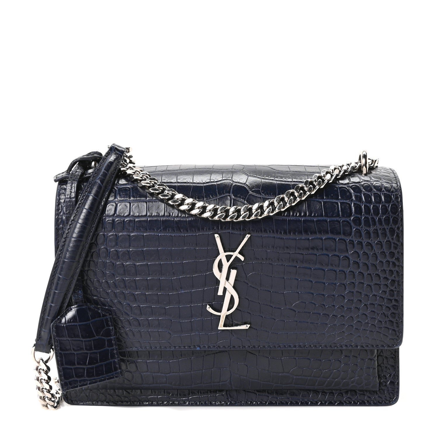 Saint Laurent Calfskin Crocodile Embossed Medium Monogram Sunset Navy