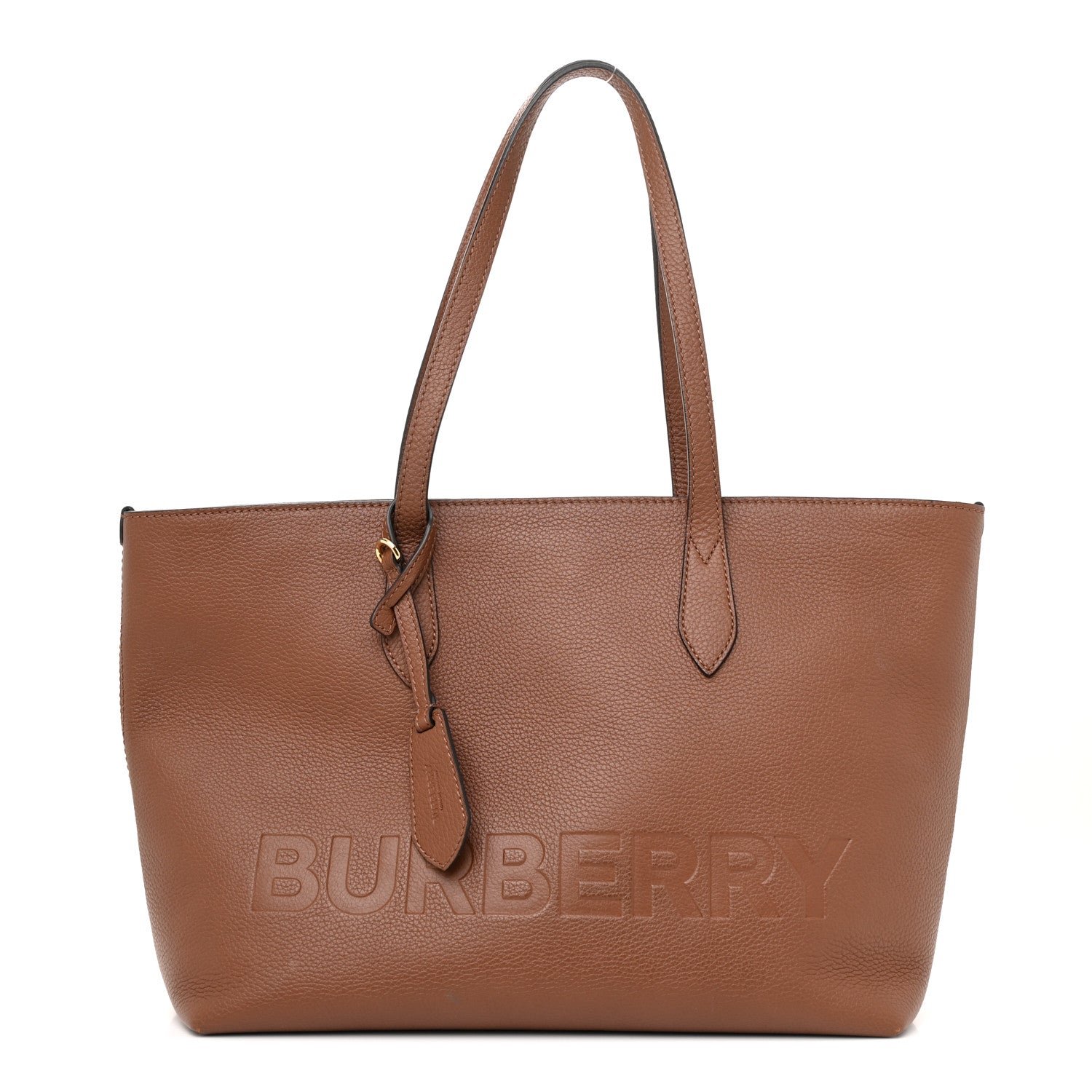 Burberry Calfskin Logo Embossed Medium Ardwell Tote Tan