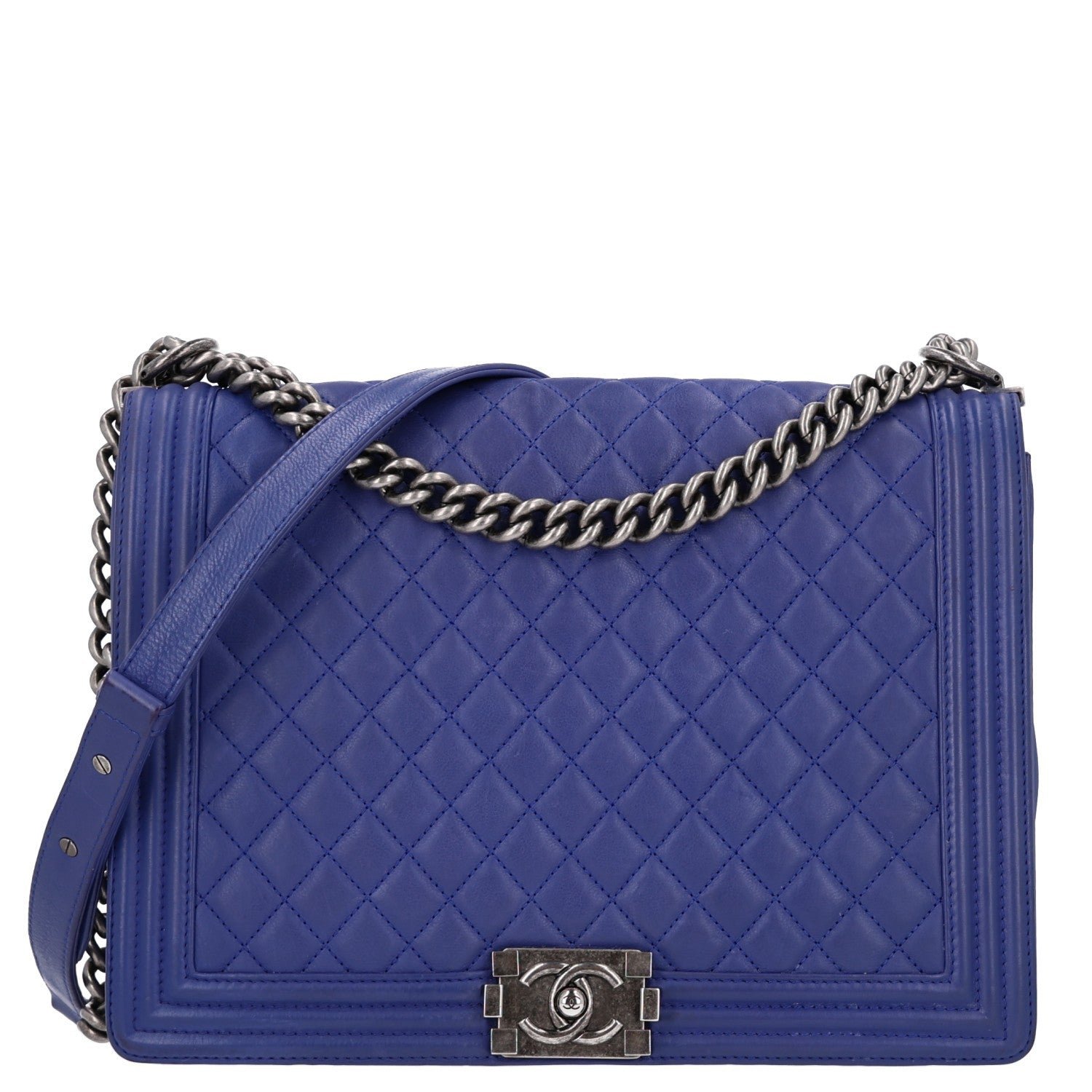 Chanel Calfskin Quilted Large Boy Flap Dark Blue